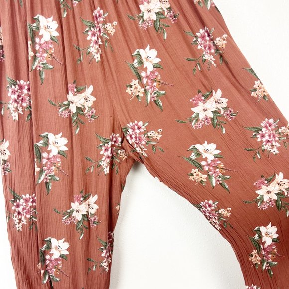 AMERICAN EAGLE Brown Floral Pencil High Rise Casual Paper Bag Waist Pants SMALL - Picture 5 of 10